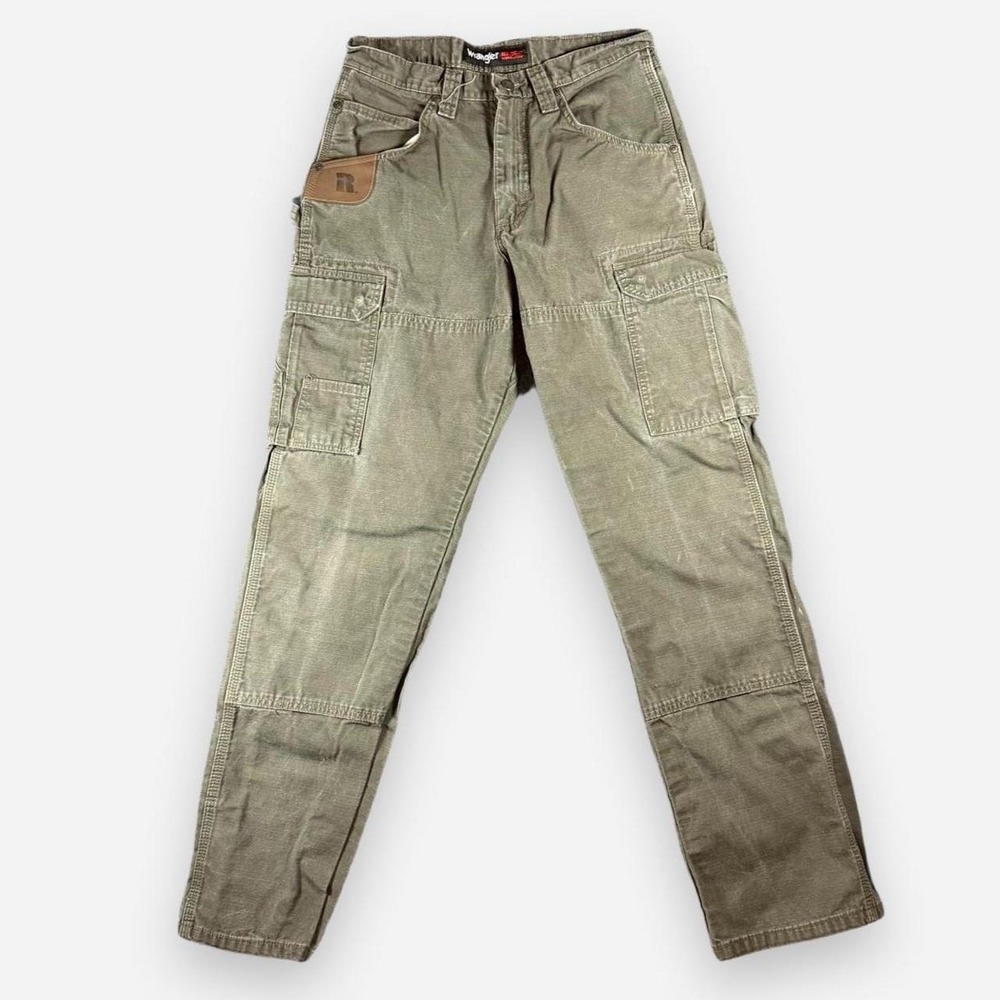 Wrangler Riggs Olive Green Double Knee Ripstop Cargo Pants Workwear Size 30x34